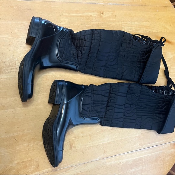 Miss sixty ladies 41 / 9.5 black theigh high rubber boots fabric legs - Picture 6 of 10